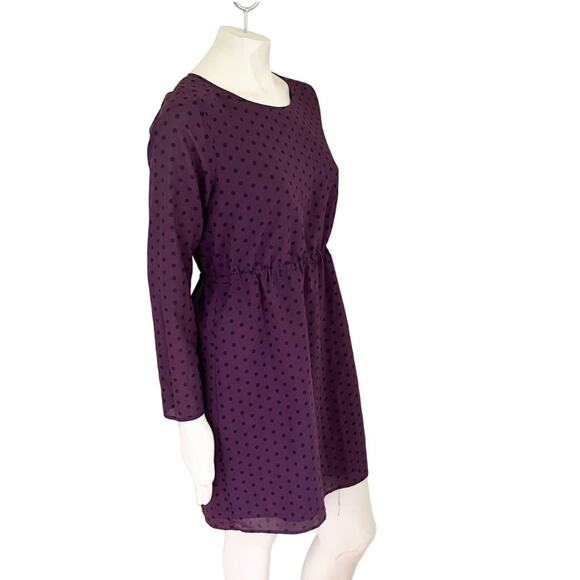 J.CREW Lightweight Long Sleeve Polkadot Dress in Eggplant & Black SZ 8 - Picture 4 of 9